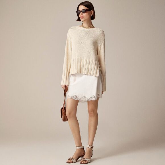 NWOT J.Crew Women's Marina Sweater in Textured Cotton Blend in Warm Sesame Sz L - Picture 4 of 13